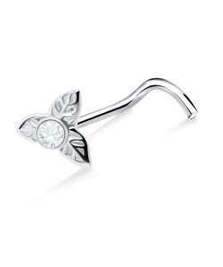 Stone Placed Leaves Silver Curved Nose Stud NSKB-671